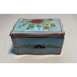 Vintage Made in Italy Pottery Trinket Box with Hand Painted Flowers 